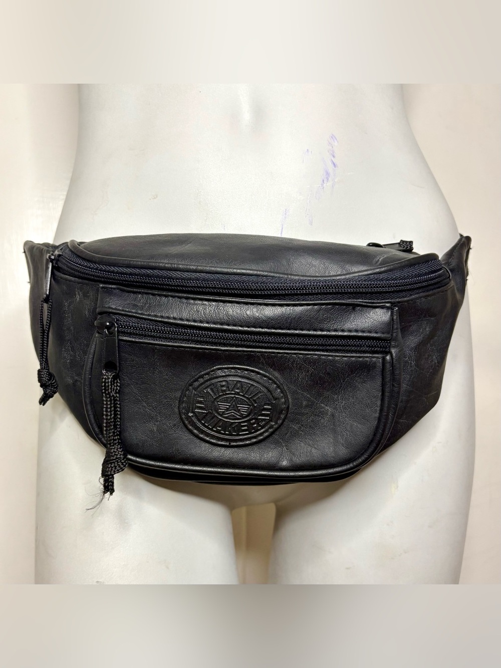 Vintage 90s Trail Maker Black Faux Leather Retro Fanny Pack